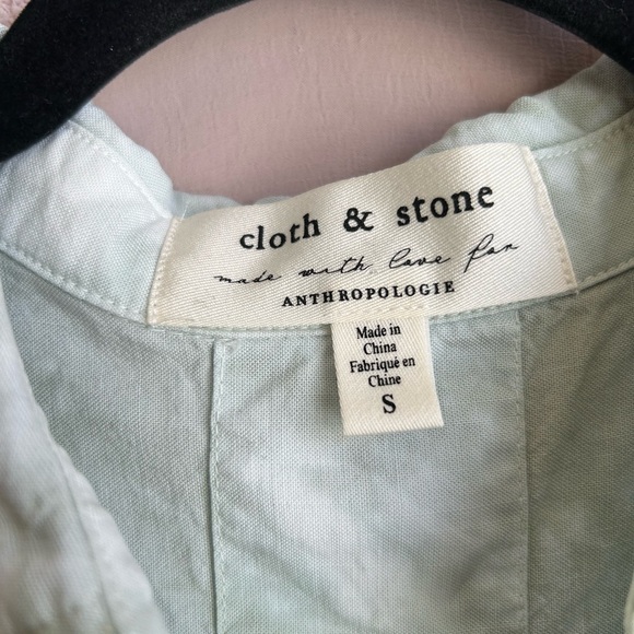 Anthropologie‎ Cloth & Stone Tie Dye Short Sleeve Button Down Sz S Green White - Picture 3 of 4